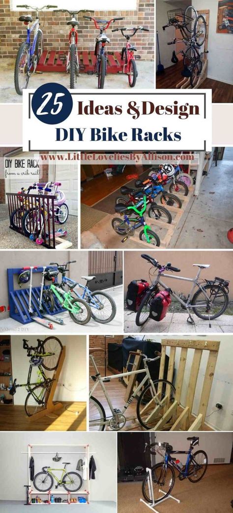 25 DIY Bike Racks For Organizing Your Bicycles Bicycle Rack Diy, Homemade Bike Stand, Bike Rack Diy, Bike Stand Diy, Pvc Bike Racks, Standing Bike Rack, Wood Bike Rack, Bicycle Storage Rack, Diy Bike Rack