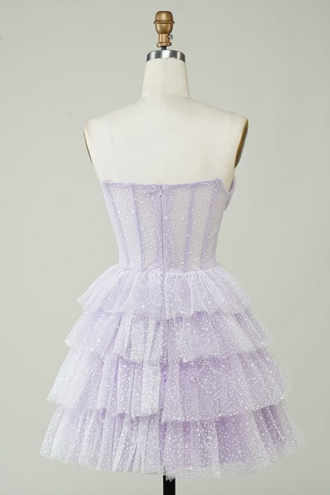 Semi Formal Lavender Dress, Corset Hoco Dress Short, Homecoming Dresses Poofy, Homecoming Dress Purple, Short Purple Dress, Corset Layering, Purple Dress Short, Hoco Court, Hoco 2024