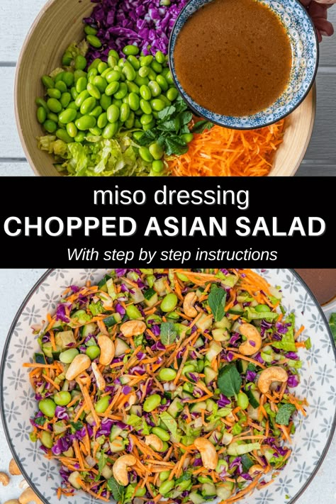 Miso Bowl Recipes, Asian Grain Salad, Miso Salad Recipes, Asian Fusion Salad, Bento Box Salad Ideas, Loose Weight Salad Recipes, Group Salad Recipes, Spring Salads For Dinner, Salad Base Ideas