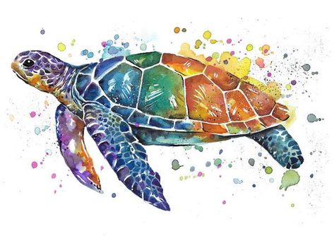 Rainbow Turtle, Colorful Turtle, Sea Turtle Watercolor, Turtle Watercolor, Sea Turtle Art, Altered Art Projects, Turtle Tattoo, Green Turtle, Turtle Painting