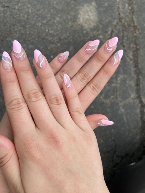 Mothers Day Nails Ideas Almond, Light Pink Swirl Nails, Pink Formal Nails, Cute Swirl Nails, Pink And White Swirl Nails, Bridal Shower Black And White, Pink Swirl Nails, White Swirl Nails, Shower Black And White