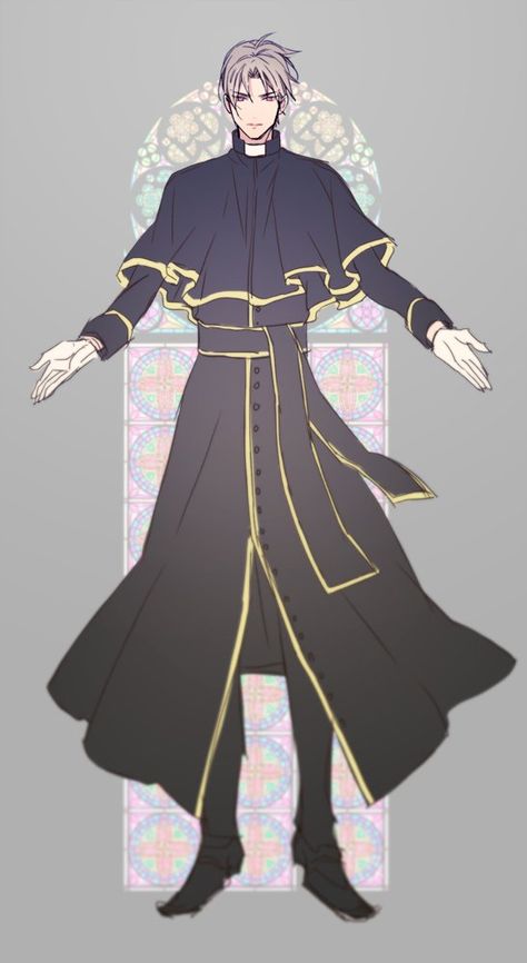 Male Nun Outfit, Priest Oc Male, Male Nun Character Design, Anime Character Template, Priest Character Design Male, Gothic Priest, Anime Priest, Priest Character Design, Anime Oc Male