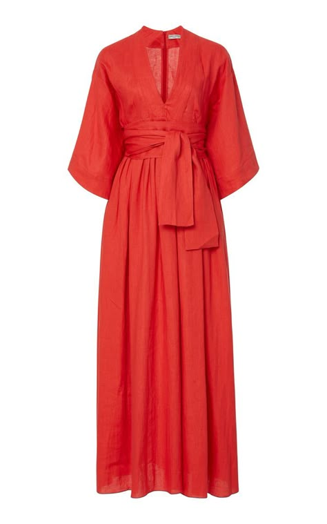 Ferrers Belted Linen Midi Dress by THREE GRACES LONDON Now Available on Moda Operandi Kaftan Style, Three Graces, Linen Midi Dress, Red Dress Maxi, Maxi Robes, Linen Maxi Dress, Latest African Fashion Dresses, Kaftan Dress, African Fashion Dresses