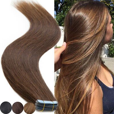 (eBay) 100% Remy Tape In Real Human Hair Extensions Skin Weft 20/40PCS Brown Brazilian Hair Colour For Indian Skin, Real Human Hair Extensions, Hair Extentions, Makeup Looks Tutorial, Styling Products, Real Human Hair, Human Hair Extensions, Hair Extensions, Human Hair