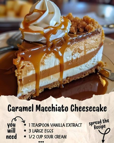 Mexican Recipes To Learn & Share | Caramel Macchiato Cheesecake 🍰 | Facebook Caramel Macchiato Cheesecake Recipe, Caramel Chocolate Coffee Cheesecake, Horchata Cheesecake Recipe, Caramel Macchiato Cheesecake, Vanilla Extract Recipe, Pumpkin Cheesecake Recipes, Caramel Macchiato, Savoury Baking, Pumpkin Cheesecake