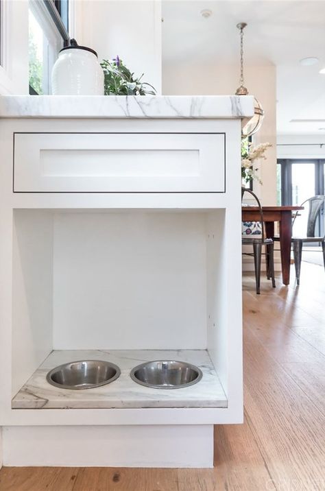 Dog Bowl Area In Kitchen, Dog Bowl Kitchen Cabinet, Kitchen Island Dog Bowl, Dog Bowls Built Into Cabinet, Dog Bowl In Cabinet, Hidden Dog Bowls Built Ins, Dog Bowl Cabinet, Cabinet With Built In Dog Bowl, Hidden Dog Bowls In Kitchen