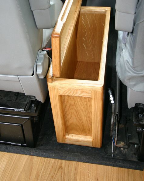 Box for between the VW T5 van seats cup holder/ storage Van Storage, Camping Cups, Seat Storage, Vw T4, Vw T5, Vw Transporter, Wooden Storage, Outdoor Wood, Wood Storage