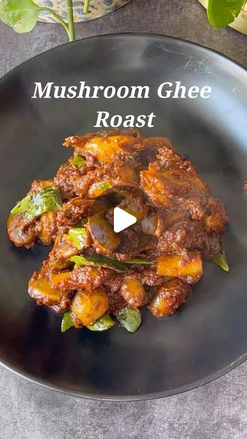 Preetha Athrey on Instagram: "MUSHROOM GHEE ROAST Mushroom Ghee roast is an amazing recipe and I absolutely love it. This is a tantalising symphony of flavours that elevates the humble mushroom to a gourmet delight. It reminds me a lot of the time I was in Mangalore where I have tried multiple versions of this dish. You can replace the mushrooms with paneer, veggies or even meat if you are a non-vegetarian. Do give this spicy, tangy, and absolutely delicious recipe a try and follow my channel for more such easy-to-make delicious recipes and like, share and comment 😍 Ingredients: Ingredients: * 250 fresh mushrooms, cleaned and halved * 3 tbsp ghee * 2 sprigs curry leaves * Small piece of jaggery * Salt to taste * 1/2 tsp Haldi For the dry spices * 2 tsp Dhania seeds * 1 1/2 tsp Jeera Mushroom Dry Recipe, Paneer Mushroom Recipe, Mushroom Indian Recipes, Mushroom Curry Recipe, Indian Curry Recipes Vegetarian, Dry Mushroom Recipes, Mushroom Snacks, Mangalorean Food, Mushroom Recipes Indian