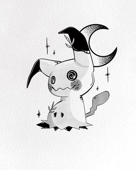 Mimikyu Tattoo Design, Pokemon Ink Drawing, Mimikyu Tattoo Ideas, Mimikyu Drawing, Mimikyu Cute, Pokemon Flash Tattoo, Mimikyu Tattoo, Mimikyu Fanart, Fnaf Tattoo Ideas