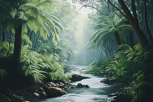 Explore the serene river flowing through the lush rainforest of Tasmania in Australia, River in jungle Tasmania Australia rainforest landscape Rainforest Landscape, Lush Rainforest, River Flowing, Tasmania Australia, Tasmania, Lush, Australia