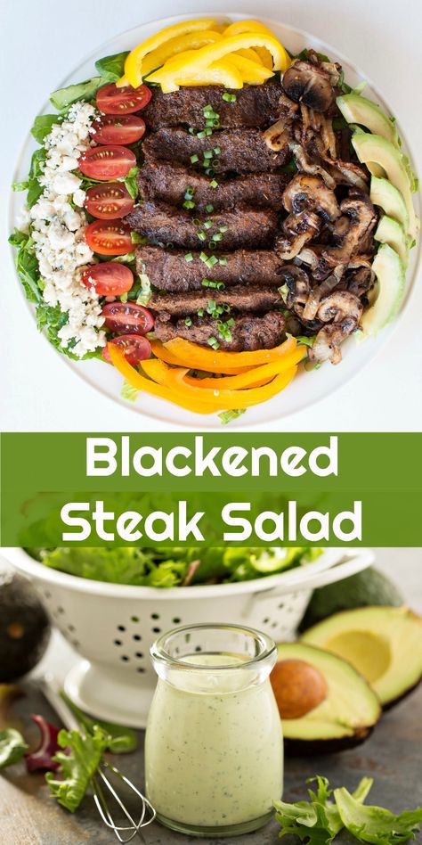 Keto Blackened Steak Salad | Peace Love and Low Carb #keto #lowcarb #ketogenic steaksalad #salad via @PeaceLoveLoCarb Blackened Steak Salad, Steak Salad Recipe, Grass Fed Meat, Keto Foods, Steak Salad, Meal Deal, Pan Seared Salmon, Low Carb Salad, Skirt Steak