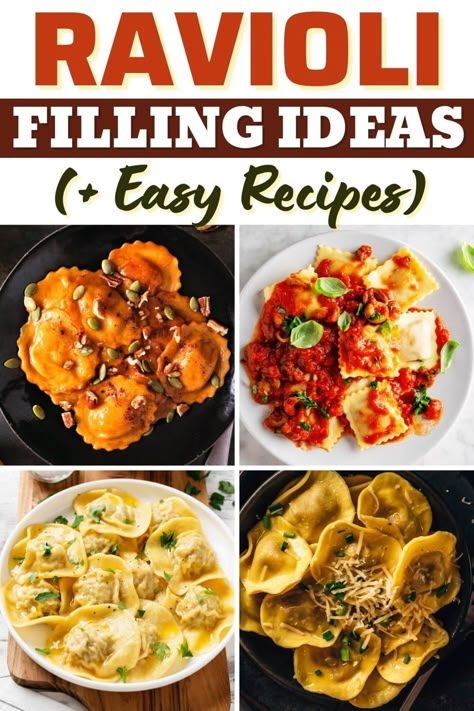 Take your pasta game to the next level with these delicious ravioli filling ideas. Because the only thing better than homemade pasta is stuffed pasta! Homemade Pasta Dinner, How To Cook Ravioli Pasta, Pasta Filling Ideas, Homemade Ravioli Fillings, Homemade Pasta Ravioli, Stuffed Ravioli Recipes Dinners, Homemade Filled Pasta, Ground Beef Ravioli Filling, Tortellini Filling Ideas