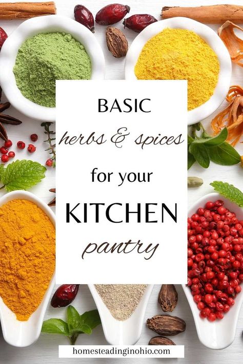 Spice And Herbs List, Essential Spices For Pantry, Must Have Spices In Kitchen, Essential Spices, Common Spices To Have, Must Have Spices And Herbs, Essential Herbs And Spices, Basic Spices To Have On Hand, Staple Spices List