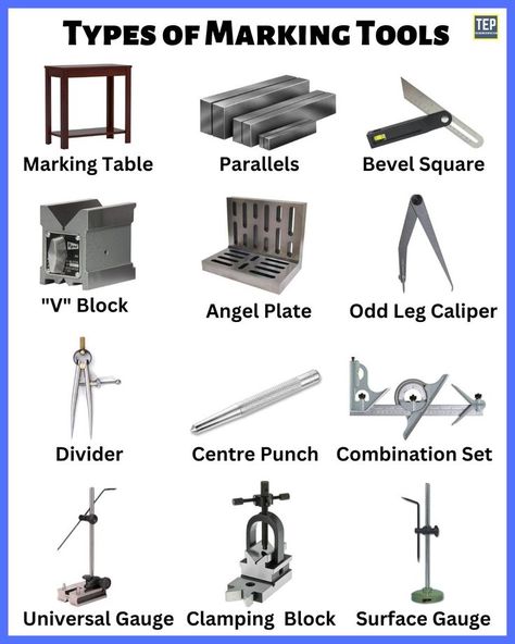 Marking Tools | Types of Marking Tools | Different Types of Marking Tools | Marking Tools for sewing | Marking Tools in Workshop | Marking Tools Name | Marking Tools in Fitting Shop | Marking Tools in Carpentry | Basic Electrical Wiring, Machining Metal Projects, Machinist Tools, Mechanical Engineering Design, Metal Fabrication Tools, Tools List, Computer Basic, Fabrication Tools, Engineering Tools