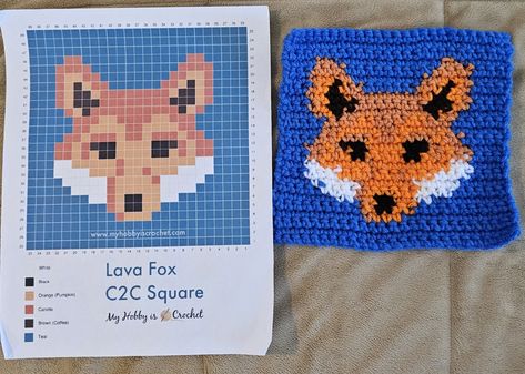 Granny Square Animals, Fox Granny Square, Crochet Animal Squares Blanket, Moose Granny Square Crochet, C2c Animal Squares, Fox Granny Square Crochet, Fox Crochet Blanket, Cat Hat Pattern, Crochet C2c Pattern