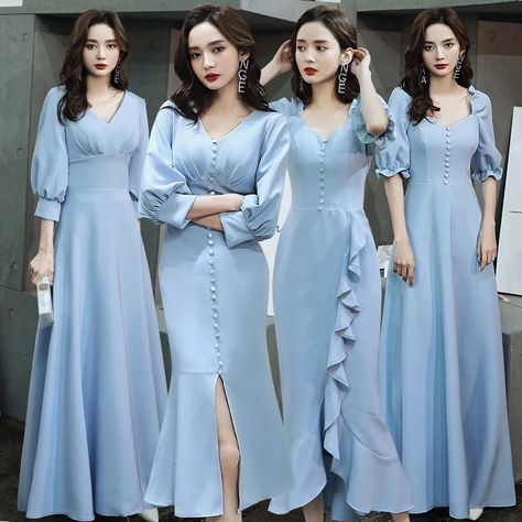 Bridesmaid Dresses Sky Blue, Prom Dresses Sky Blue, Bridesmaid Dress Design, Wedding Gown Lace Sleeves, Blue Mermaid Dress, Bridesmaid Dresses Vintage, Sky Blue Bridesmaid Dresses, Romantic Blue, Vintage Prom Dress