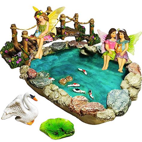 Garden Fish Pond, Miniature Bridge, Fairy Garden Figurines, Miniature Beach Scene, Pond Kits, Garden Fairies Figurines, Tattoo Plant, Fairy Garden Kit, Garden Figurines