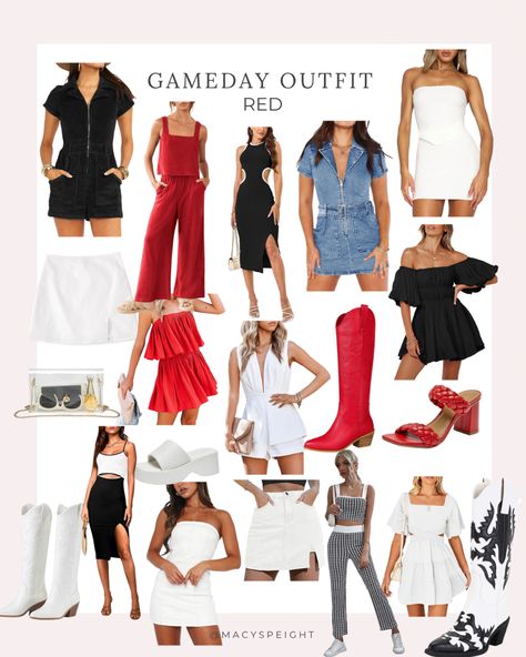 red gameday outfits ideas :) Georgia Game Outfits, Red And White Gameday Outfit, Red Tailgate Outfit, Game Day Outfits Red And Black, Red And White Game Day Outfit, Uga Gameday Outfit Fall, Red And Black Game Day Outfit, Red And Black Gameday Outfit, Red Outfit Gameday