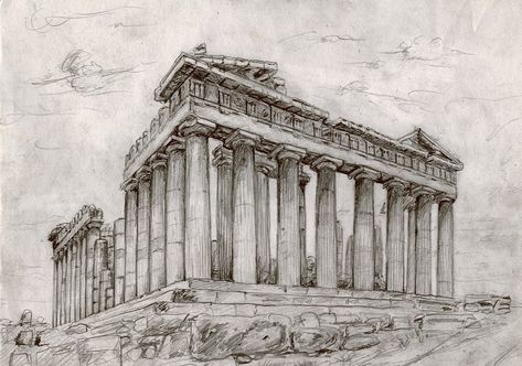 The Parthenon Temple by Adrian87.deviantart.com on @DeviantArt Parthenon Athens Drawing, Greek Parthenon Drawing, Parthenon Sketch Simple, Athens Greece Drawing, Parthenon Drawing Architecture, Parthenon Sketch, Parthenon Drawing, Parthenon Tattoo, Athens Drawing