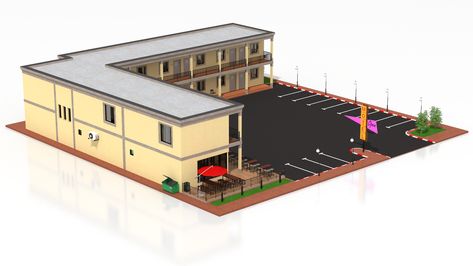 Motel Preview - 3DOcean Motel Design Floor Plans, Motel Architecture, Thumbnail Material, Hostels Design, House Floor Design, V Ray, Sky View, Master Plan, Design Planning