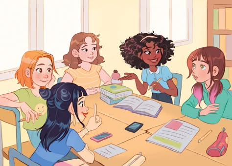 Friend Group Art, Friend Group Drawing, Group Drawing, Tumblr Illustration, Book Illustration Design, Friend Cartoon, Preschool Art Activities, Perspective Art, Childrens Books Illustrations