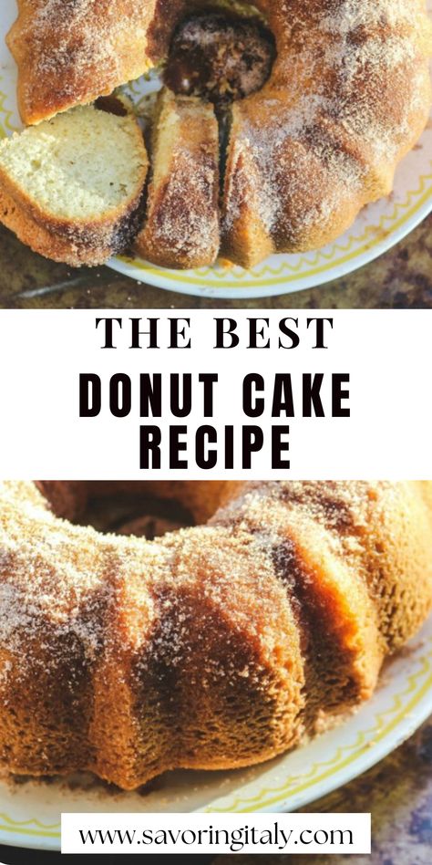 This recipe is for delicious and moist homemade donut cake – a classic favorite! This cake is made with simple ingredients such as all-purpose flour, baking powder, sugar, salt, eggs, butter, and milk – plus the addition of nutmeg for an extra special flavor. The donut cake is baked in a round pan and finished off with a sweet glaze. Enjoy this classic treat for breakfast, dessert or any time you need to satisfy your sweet tooth! Baked Cake Donut Recipes With Donut Pan, Old Fashioned Donut Loaf, Cinnamon Donut Cake, Donut Pound Cake, Cake Donut Recipes, Donut Cake Recipe, Donut Bundt Cake, Cake Donut Recipe, Donut Cakes