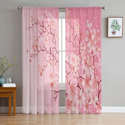 23.46US $ 30% OFF|Pink Cherry Blossom Flowers Tulle Curtains For Living Room Bedroom Decoration Transparent Chiffon Sheer Voile Window Curtain - Curtain - AliExpress Cherry Blossom Butterfly, Balcony Doors, Pink Cherry Blossom, Tulle Curtains, Voile Curtains, Curtains For Living Room, Cherry Blossom Flowers, Pink Cherry, Home Curtains