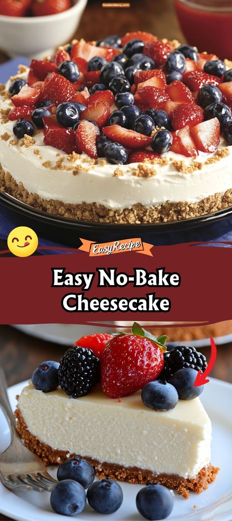 Whip up a No-Bake Cheesecake in no time—a smooth, creamy dessert that sets in your fridge. This versatile base can be topped with anything from fresh berries to caramel sauce, making it a perfect dessert for any occasion. #NoBakeCheesecake #EasyDesserts #CheesecakeLove Dream Whip Cheesecake No Bake, Cheesecake With Berries On Top, No Bake Cheesecake With Dream Whip, 4 Ingredient No Bake Cheesecake, No Bake Cheesecakes Easy, Whipped Cheesecake No Bake, No Bake Cheesecake With Condensed Milk, No Bake Cheesecake Filling Recipe, No Bake Cheesecake With Cool Whip