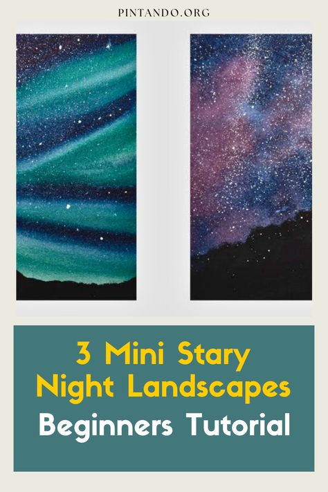 Discover the magic of easy watercolor landscapes! Our latest video tutorial guides beginners and seasoned artists in creating three mesmerizing mini Starry Night landscapes. Unleash your inner artist with step-by-step instructions and create captivating night skies, stars, and landscapes. Join us on this artistic journey, and let's paint the night away! Stary Night Painting Easy Step By Step, Night Painting Easy, Paint The Night, Watercolor Landscapes, Step By Step Watercolor, Night Landscape, Watercolor Paintings Tutorials, Night Painting, Easy Watercolor