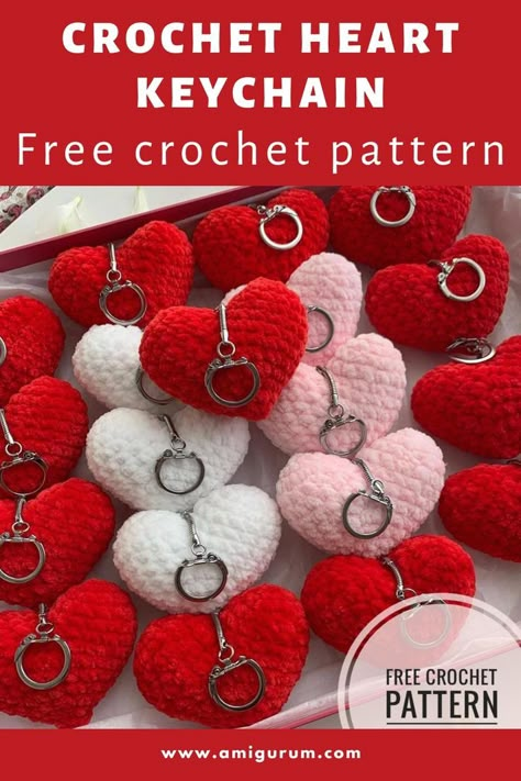 FREE crochet Valentine heart keychain pattern #amigurumi #amigurumipattern #crochettoy #amigurumitoy #amigurumiheart #crochetheart #crochetpattern #crochetplushpattern #crochetkeychain #amigurumikeychain #freeamigurumipatterns #crochetvalentine Crochet Keyring Free Pattern, Crochet Valentine Patterns, Bookmark Crochet, Crochet Heart Pattern, Crochet Keychain Pattern, Crochet Wedding, Crochet Animals Free Patterns, Valentines Crochet, Crochet Amigurumi Free