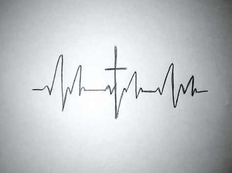 Tattoo idea - Cross in middle of a heartbeat. Cross Heartbeat Tattoo, Heart Monitor Tattoo, Ecg Tattoo, Cross Heart Tattoos, Pulse Tattoo, Ekg Tattoo, Tattoos 2024, Tattoos For Women Small Meaningful, Heartbeat Tattoo