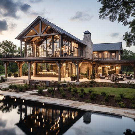 Barndominium Mountain Home, Modern Lake House Floor Plans, Luxury Barndominium Exterior, Barndominium House Ideas, Mountain Barndominium, Modern Barndominium Exterior, Large Barndominium, Accent Wall Trends, Barnodium Homes