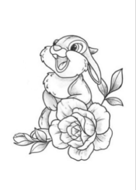 Disney Thumper Tattoo, Thumper Tattoo Ideas, Bambi Tattoo Ideas, Thumper Tattoo, Bambi Tattoo, Disney Colouring, Tattoos Disney, Stitch Coloring, Stitch Coloring Pages