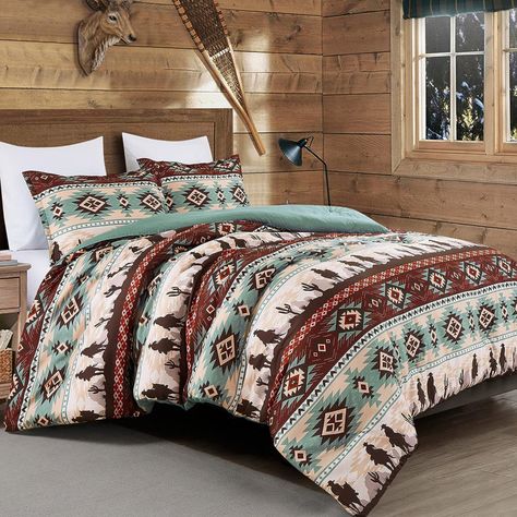 Cowgirl Theme Bedrooms, Yellowstone Decor, Western Home Decor Bedroom, Aztec Comforter, Western Bedspreads, Western Themed Bedroom, Mexican Accessories, Country Bedding Sets, Western Room