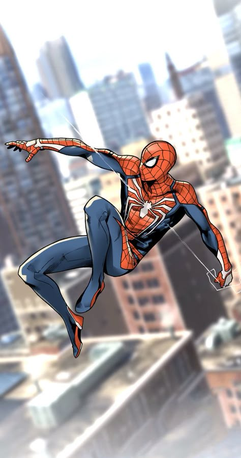 Marvel Artwork Spiderman, Ps4 Spiderman Drawing, Spiderman Ps4 Drawing, Spiderman Jumping Off Building, Spiderman Comic Drawing, Spider-man Poses, Spider Man Poses Reference, Hero Poses Reference, Spider Man Poses