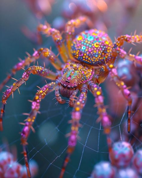 Cute Spider Art, Pretty Spiders, Spider Reference, Colorful Spiders, Spider Aesthetic, Beautiful Spiders, Colorful Spider, Funny Looking Animals, Spider Pictures