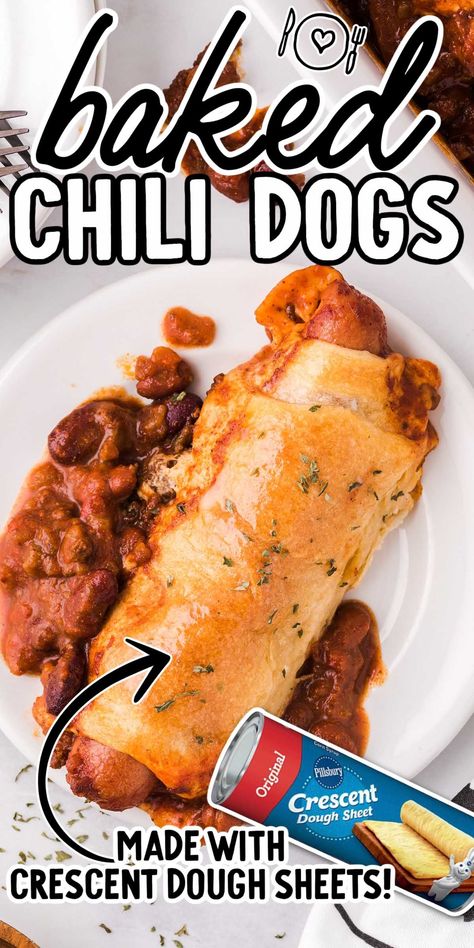 Baked Chili Dogs, Chili Cheese Dog Bake, Chili Dog Bake, Baked Chili Cheese Dogs, Chili Dog Chili Recipe, Baked Chili, Baked Hot Dogs, Favorite Chili Recipe, Chili Cheese Dogs