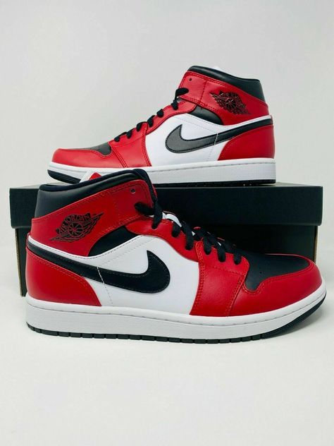 Red Nikes, Nike Shoes Photo, Air Jordan 1 Retro Mid, Red Nike Shoes, Jordan 1 Retro Mid, Daniel Kim, Red Jordans, Dr Shoes, Black Nike Shoes