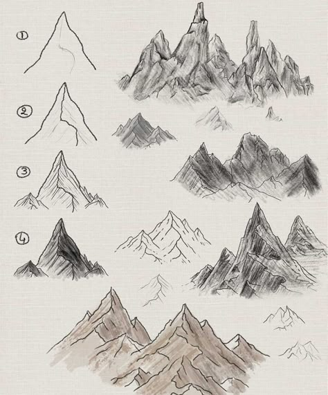 Learn To Draw Nature, Easy Landscape Sketches For Beginners, Drawing Mountains Landscapes, Mountain Drawing Tutorial, How To Draw Silver, How To Sketch Landscapes, How To Draw Mountains Step By Step, How To Draw A Mountain, Nature Drawing Tutorial