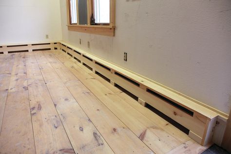 Heater Cover Diy, Baseboard Radiator, Diy Baseboards, Heater Covers, Baseboard Heater Covers, Electric Baseboard Heaters, Wood Baseboard, Baseboard Heating, Baseboard Heater