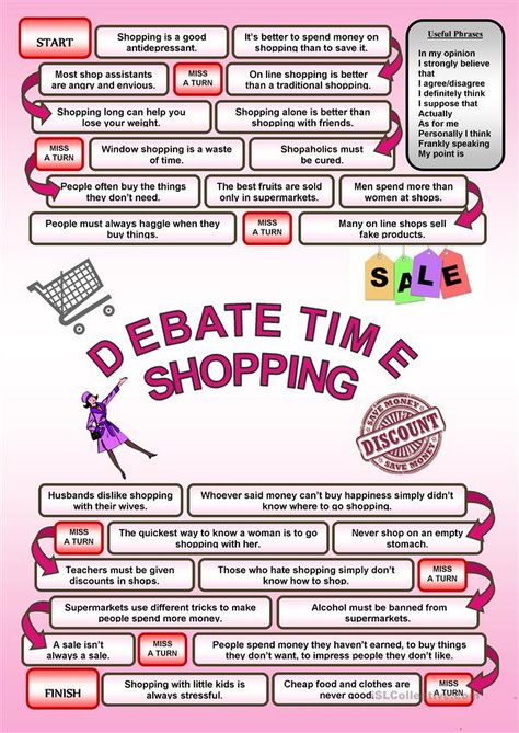 Debate Time Worksheet, Speaking Activities English, Esl Learning, Debate Topics, Speech And Debate, Esl Teaching Resources, English Teaching Materials, Shopping Games, Kids Literacy