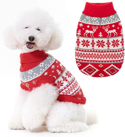 Amazon.com : Christmas Snowflake Turtleneck Dog Sweater - Cute Pullover Pet Knitwear Cold Weather Clothes Outfit for Cats & Dogs : Kitchen & Dining Cold Weather Clothes, Xmas Sweaters, Toy Bulldog, Christmas Dog Outfits, Weather Clothes, Dog Outfits, Boys Christmas Outfits, Japanese Spitz, Knit Dog Sweater