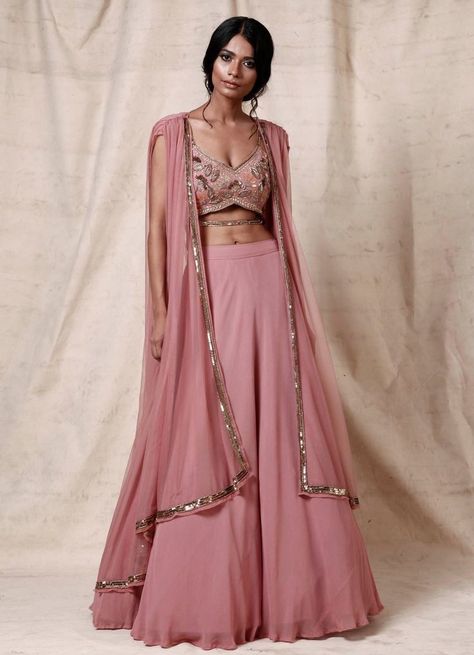 Pink Georgette Lehenga, Blouse With Lehenga, Onion Pink, Sharara Designs, Sangeet Outfit, Simple Lehenga, Zardozi Work, Indian Outfits Lehenga, Traditional Indian Dress