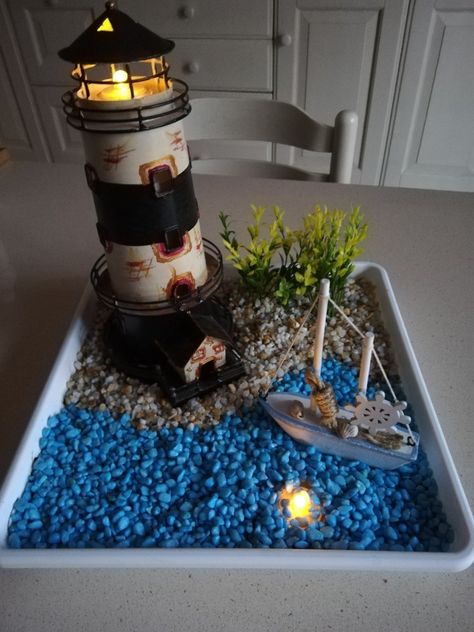 Lighthouse Project, Dive Club, Diy Lighthouse, Lighthouse Crafts, Nautical Ideas, Beautiful Terrariums, Pot Crafts, Flower Pot Crafts, Garden Design Layout