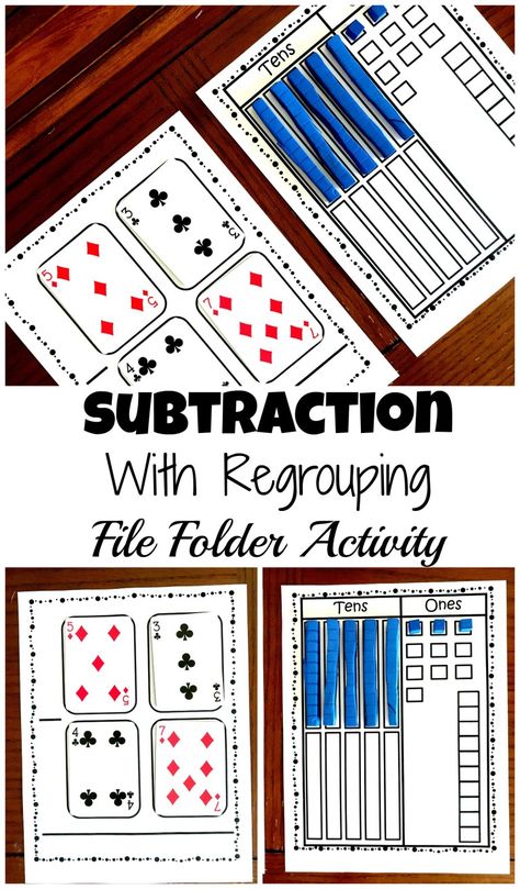 Grab a Free Subtraction With Base Ten Blocks File Folder Activity Teaching Double Digit Subtraction, 3digit Subtraction With Regrouping, Subtraction With Regrouping 2nd Grade, Double Digit Subtraction Games, Addition Regrouping Activities, Teaching Regrouping Subtraction, Double Digit Subtraction No Regrouping, Double Digit Subtraction Activities, Subtraction Games Second