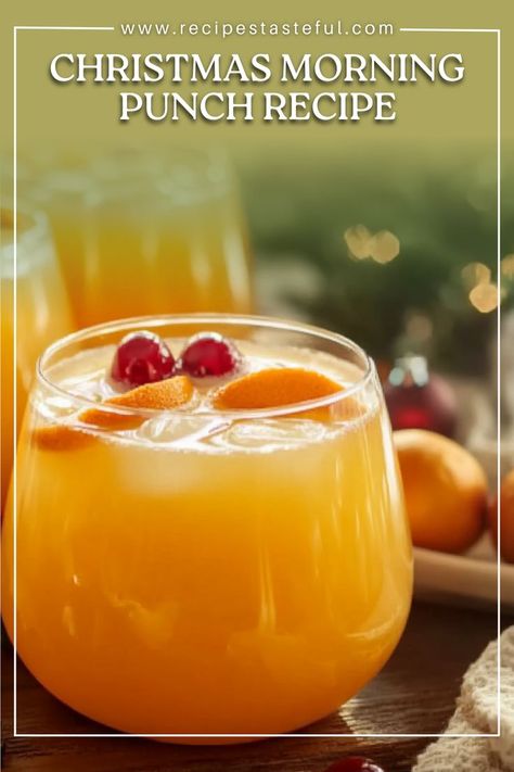 Christmas Morning Punch is a refreshing and festive holiday beverage that combines the perfect balance of tart cranberry, sweet pineapple, and citrusy orange juice. The effervescent ginger ale adds a subtle sparkle, while the colorful garnishes of orange slices, cranberries, and rosemary sprigs make it a beautiful centerpiece for your holiday table. This punch is perfect for breakfast, brunch, or any celebration with family and friends. Breakfast Juice Punch, Christmas Brunch Beverages, Christmas Punch With Ginger Ale, Christmas Morning Tea Ideas, Christmas Morning Punch Nonalcoholic, Punch With Orange Juice, Christmas Brunch Punch, Orange Juice Punch, Breakfast Punch Recipe