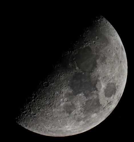 First Quarter Moon 8/3/2014 First Quarter Moon, Speed Photography, Water Drop Photography, High Speed Photography, Quarter Moon, Star Clusters, Galaxy Images, Space Images, Pink Moon