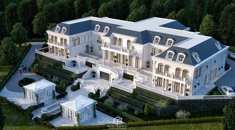 FRENCH CHATEAU PALACE DESIGN on Behance Modern Chateau House, Islamic Villa Design, Modern French Chateau, Modern Chateau, New Classic Villa, Classic Villa Design, Palace Design, Classic Mansion, French Mansion