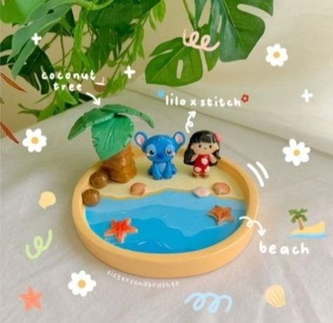 Air Dry Clay Stitch, Air Dry Clay Disney, Disney Clay Ideas, Stitch Clay, Cute Clay Projects, Clay Stitch, Cute Figurines, Clay Plates, Diy Air Dry Clay