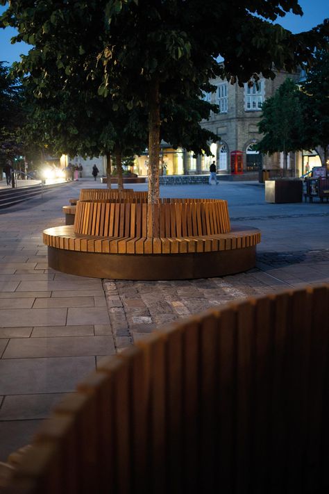 SouthGate, Bath | Woodscape Park Bench Design, Tree Seat, Outside Seating Area, Stone Wall Design, Square Bath, Curved Bench, Urban Tree, Public Space Design, Hotel Entrance